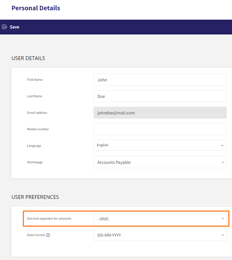 How to change the decimal separator linked to my user – Banqup - United ...